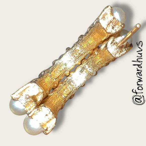 Bundle Sale 3 for $15 | Gold Tone With Faux Pear Half Hoop Earrings - Picture 7 of 10